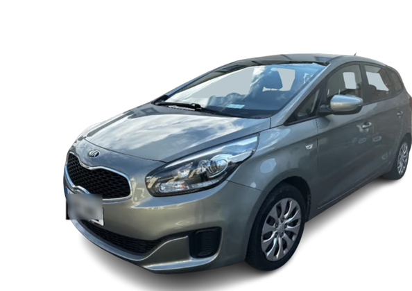 Silver Kia Carens MPV, offering versatile seating for up to 7 passengers, ideal for group travel, private hire, and airport transfers.